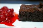Katherine Hepburn Brownies, Macerated Raspberry Sauce